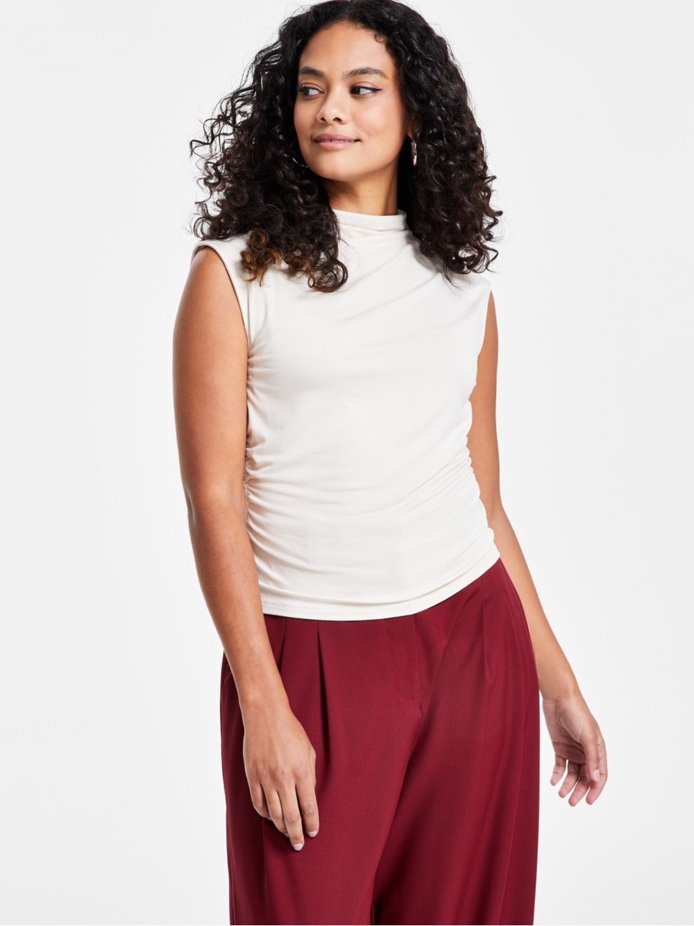 Bar III Sleeveless Mock Neck Tank in Cream